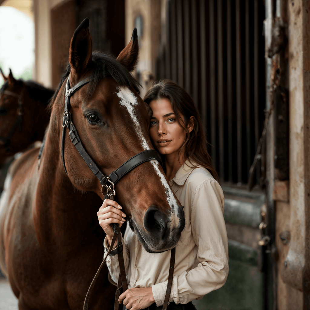 woman standing next to a horse