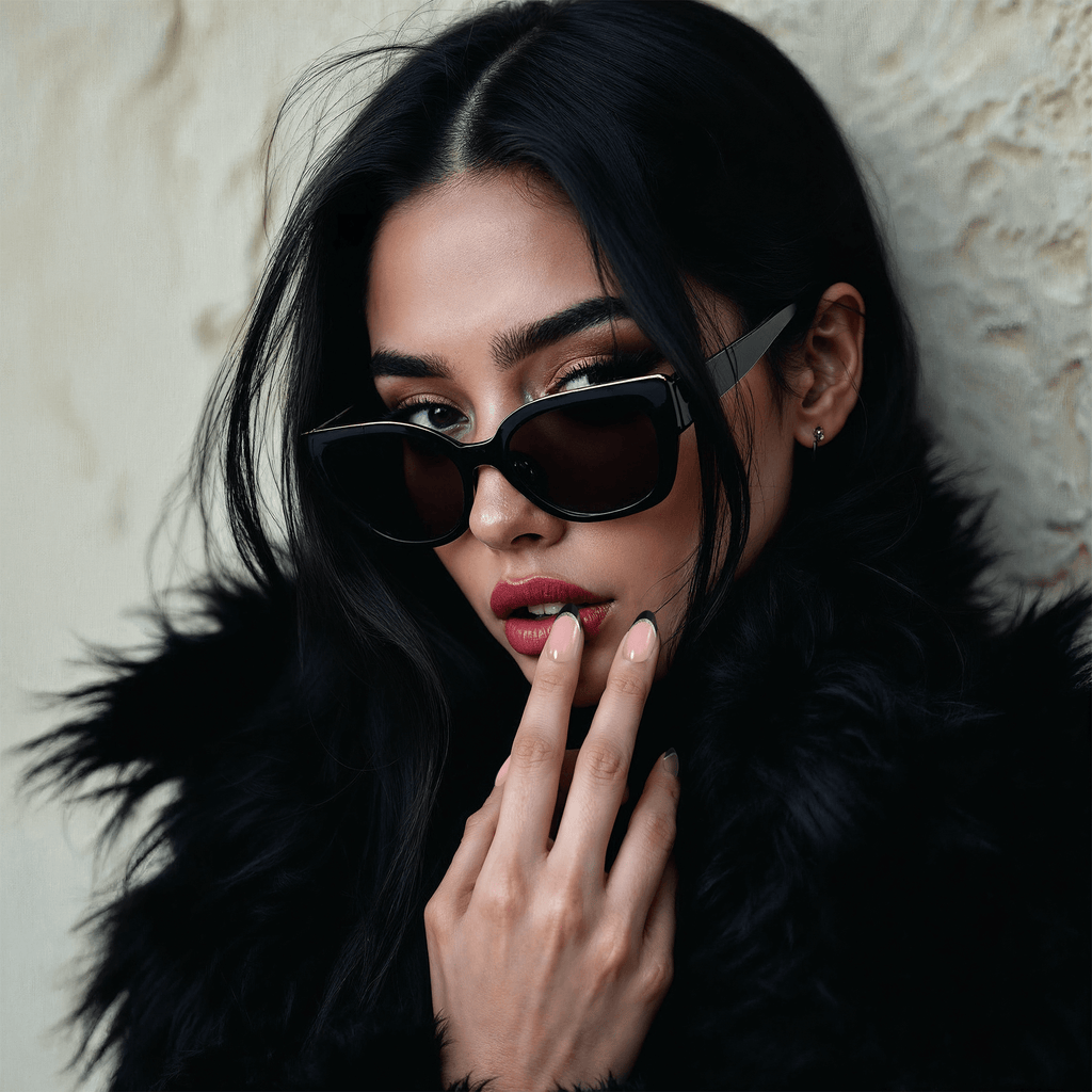 woman with glasses showing her nails